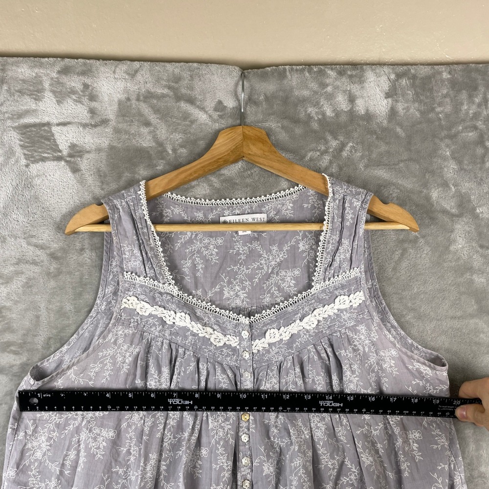 Eileen West Nightgown Womens M Purple Floral Lace Trim Sleeveless Cotton - Picture 7 of 12